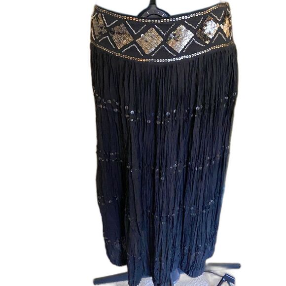 Saks Fifth Avenue 100% Flowy Silk Skirt with Sequins Small Boho - Picture 2 of 7